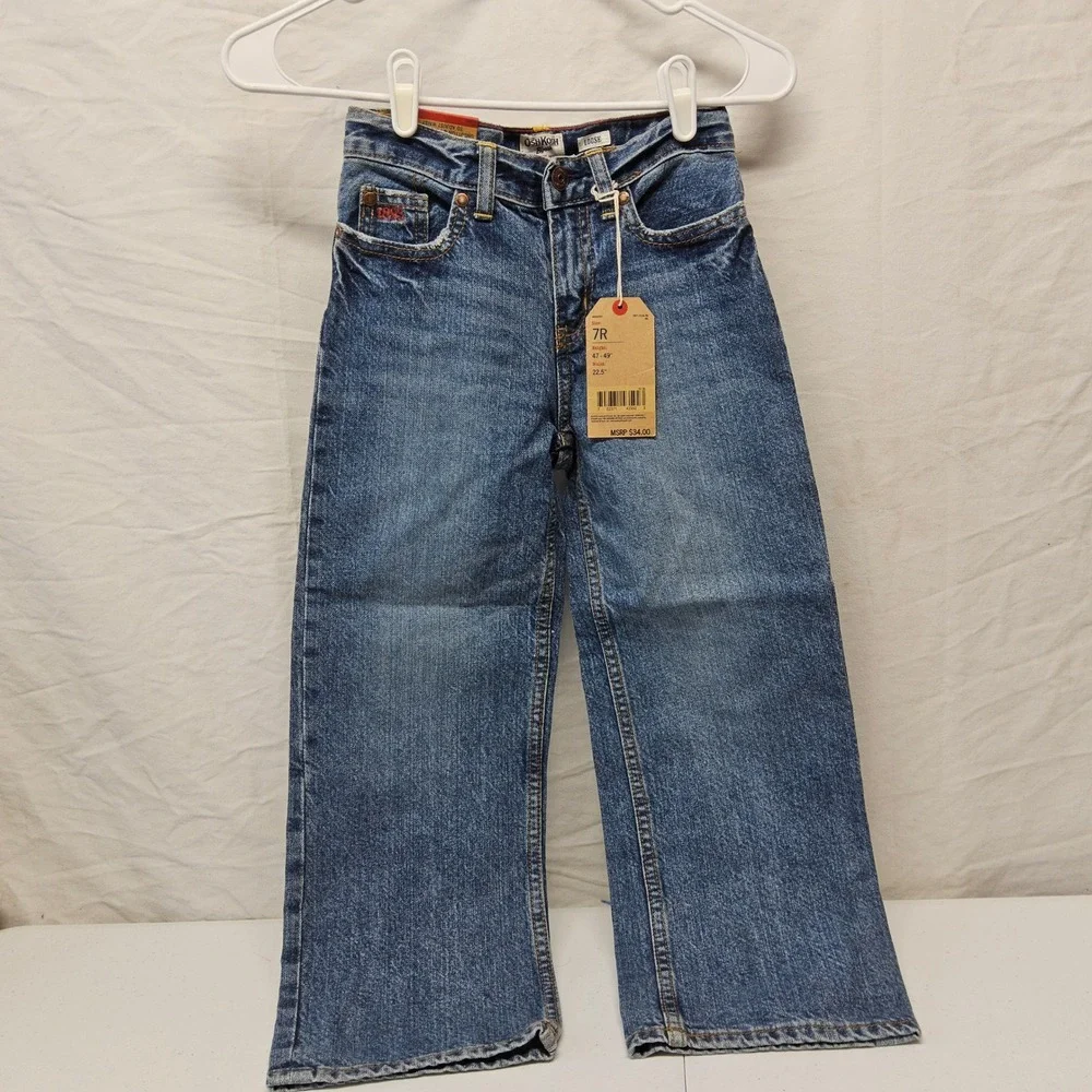 OshKosh‎ B'gosh Loose Fit Jeans Kids Size 7 Blue Denim Adjustable Waist NWT